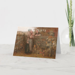 Neighbors Visiting Over the Fence Card