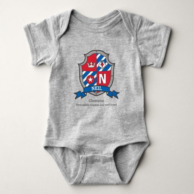 Neil boys name & meaning bird crest blue red baby bodysuit (Front)
