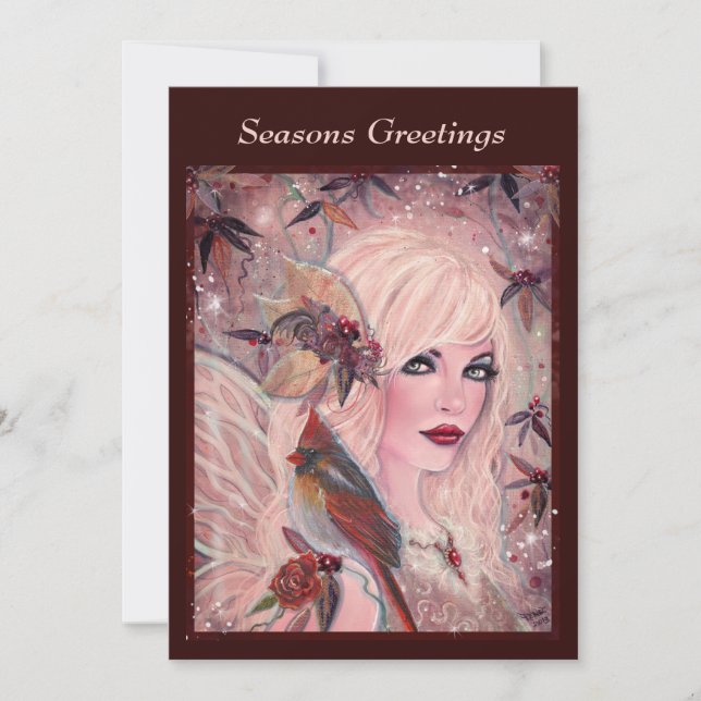 Neira Fairy with cardinal By Renee Lavoie  Holiday Card (Front)