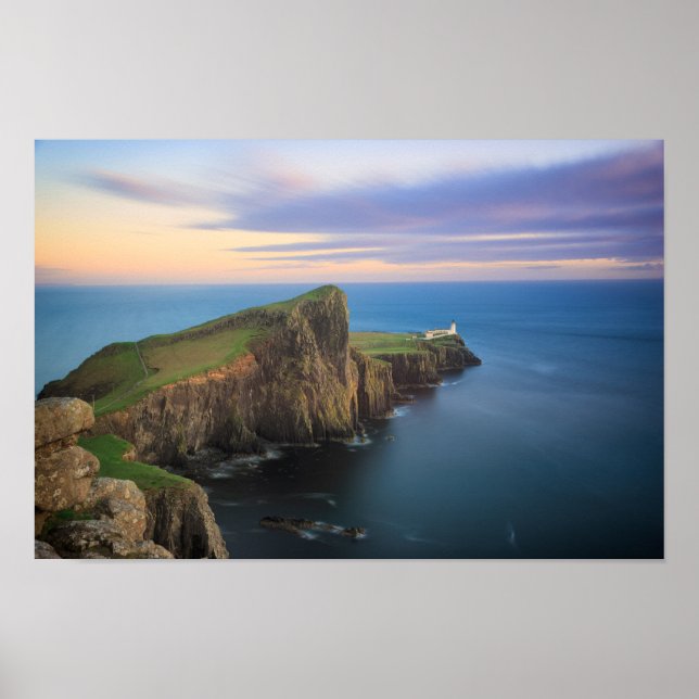 Neist point lighthouse on Skye at sunset Poster (Front)