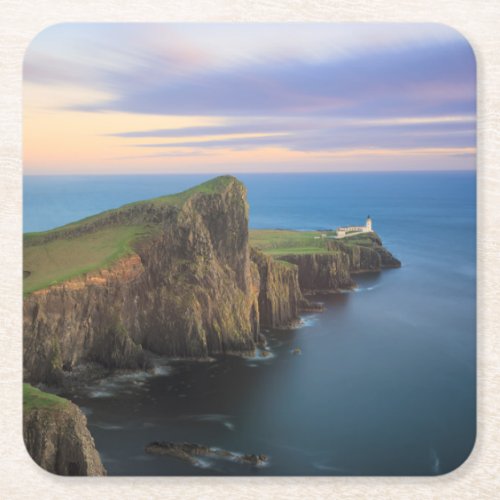 Neist point lighthouse on Skye at sunset Square Paper Coaster