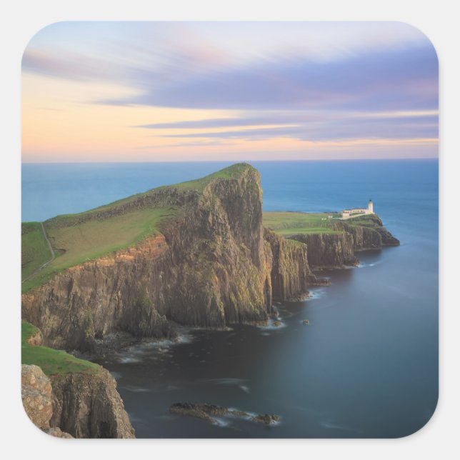 Neist point lighthouse on Skye at sunset Square Sticker (Front)