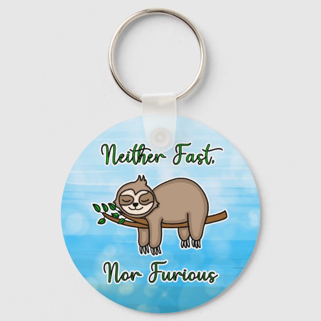 Neither Fast nor Furious Lazy Sloth on Tree Branch Keychain (Front)