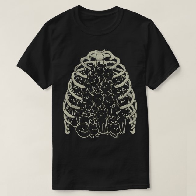 Neko Cat Ribcage Black and White by Tobe Fonseca T-Shirt (Design Front)