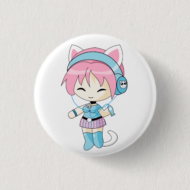 Neko Headphones Girl Button (Front)