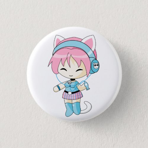Neko Headphones Girl Button
