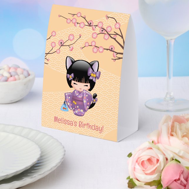 Neko Kokeshi Cat Ears Geisha Girl Yellow Paper Table Tent (Insitu(Wedding))
