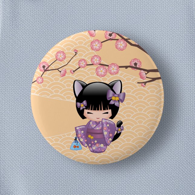 Neko Kokeshi Doll - Cat Ears Geisha Girl Button (Creator Uploaded)