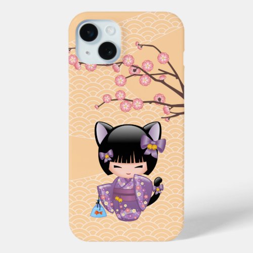 Neko Kokeshi Doll _ Cat Ears Geisha Girl iPhone 15 Plus Case