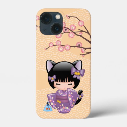 Neko Kokeshi Doll _ Cat Ears Geisha Girl iPhone 13 Mini Case