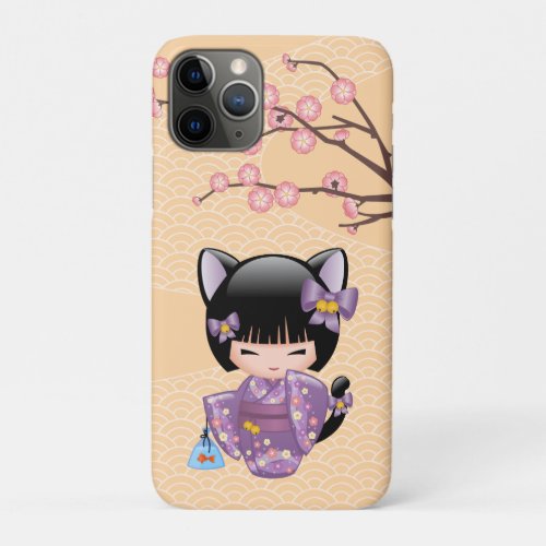 Neko Kokeshi Doll _ Cat Ears Geisha Girl iPhone 11 Pro Case