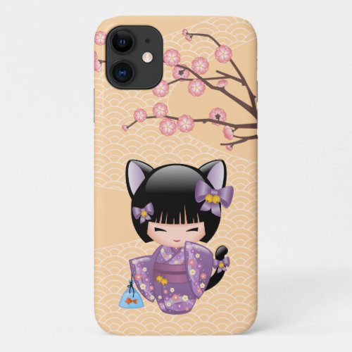 Neko Kokeshi Doll _ Cat Ears Geisha Girl iPhone 11 Case