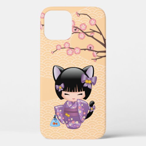 Neko Kokeshi Doll _ Cat Ears Geisha Girl iPhone 12 Pro Case