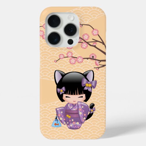 Neko Kokeshi Doll _ Cat Ears Geisha Girl iPhone 15 Pro Case