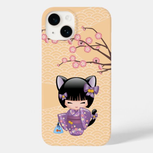 Neko Kokeshi Doll _ Cat Ears Geisha Girl Case_Mate iPhone 14 Case