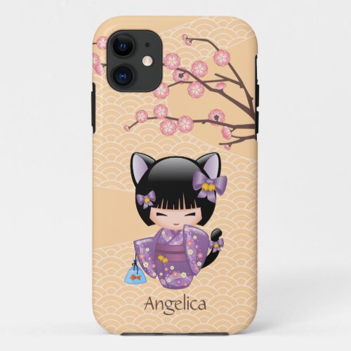 Neko Kokeshi Doll _ Cat Ears Geisha Girl iPhone 11 Case