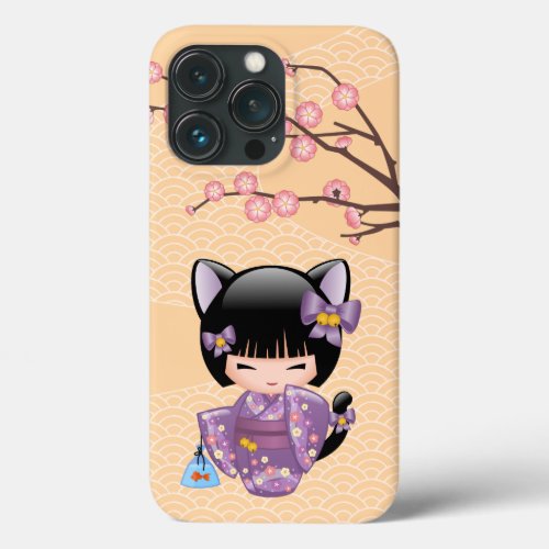 Neko Kokeshi Doll _ Cat Ears Geisha Girl iPhone 13 Pro Case
