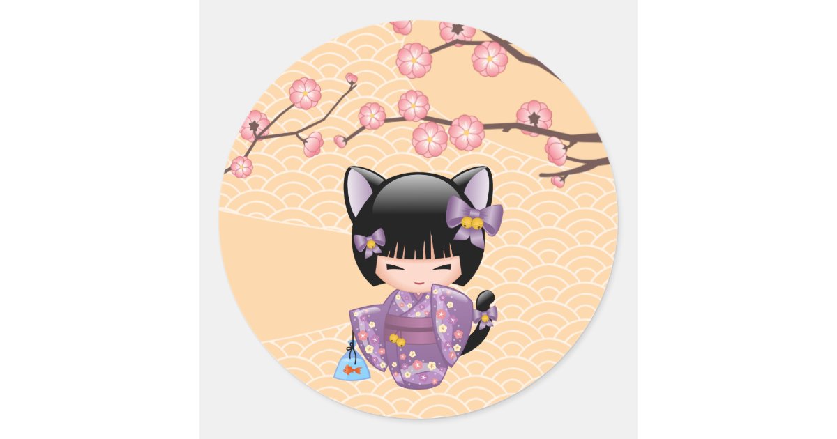 Kokeshi Dolls Set 2 - Japanese Kimono Geisha Girls Sticker, Zazzle