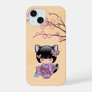 Neko Kokeshi Doll - Cat Ears Geisha Girl iPhone 15 Case