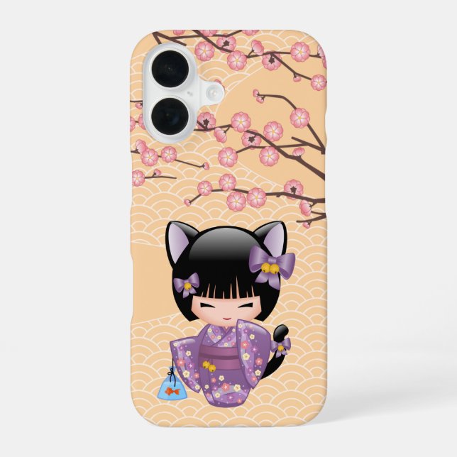 Neko Kokeshi Doll - Cat Ears Geisha Girl iPhone Case (Back)