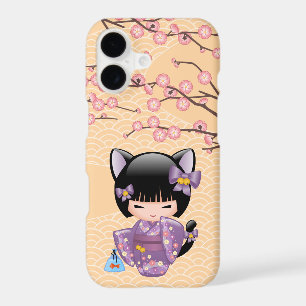 Neko Kokeshi Doll - Cat Ears Geisha Girl iPhone 17 Case