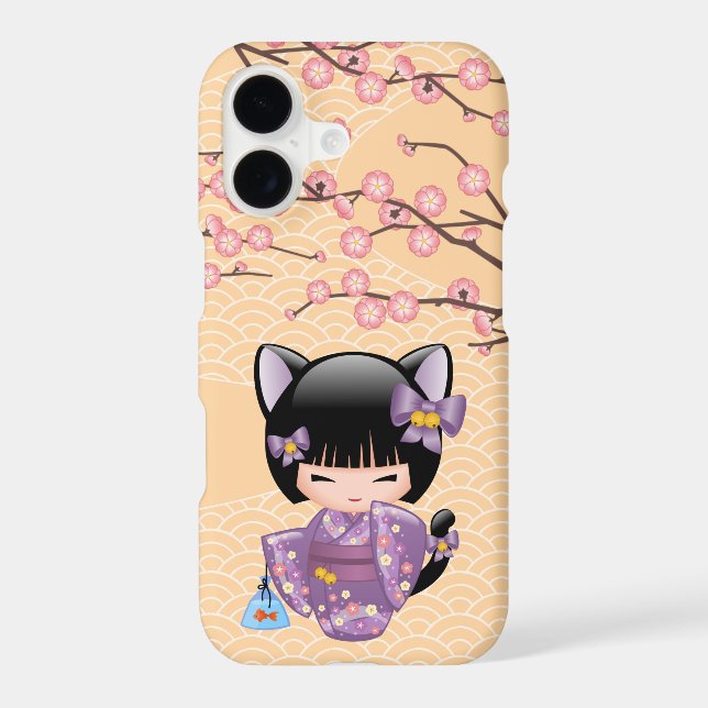 Neko Kokeshi Doll - Cat Ears Geisha Girl iPhone Case (Back)