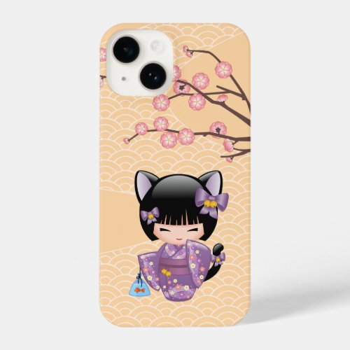 Neko Kokeshi Doll _ Cat Ears Geisha Girl iPhone 14 Case