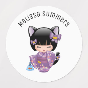 Neko Kokeshi Doll - Cat Ears Geisha Girl Kids' Labels
