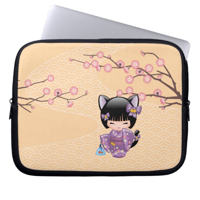 Neko Kokeshi Doll - Cat Ears Geisha Girl Laptop Sleeve (Front)