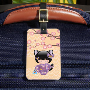 Neko Kokeshi Doll - Cat Ears Geisha Girl Luggage Tag