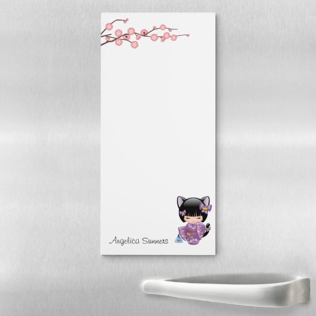 Neko Kokeshi Doll - Cat Ears Geisha Girl Magnetic Notepad (In Situ)