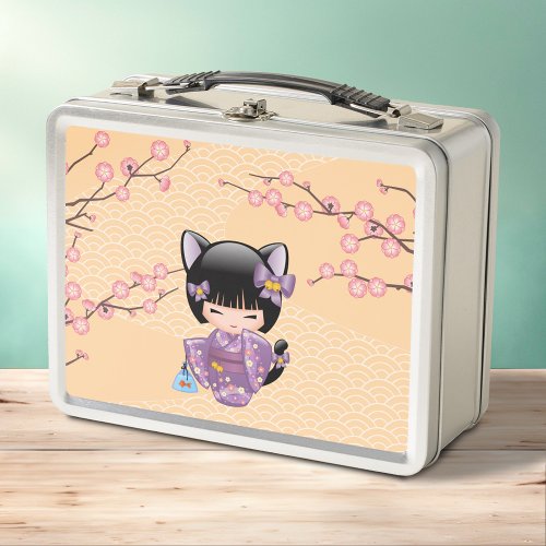 Neko Kokeshi Doll _ Cat Ears Geisha Girl Metal Lunch Box