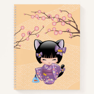 Neko Kokeshi Doll - Cat Ears Geisha Girl Notebook
