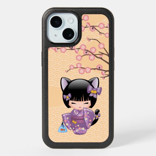 Neko Kokeshi Doll _ Cat Ears Geisha Girl iPhone 15 Case