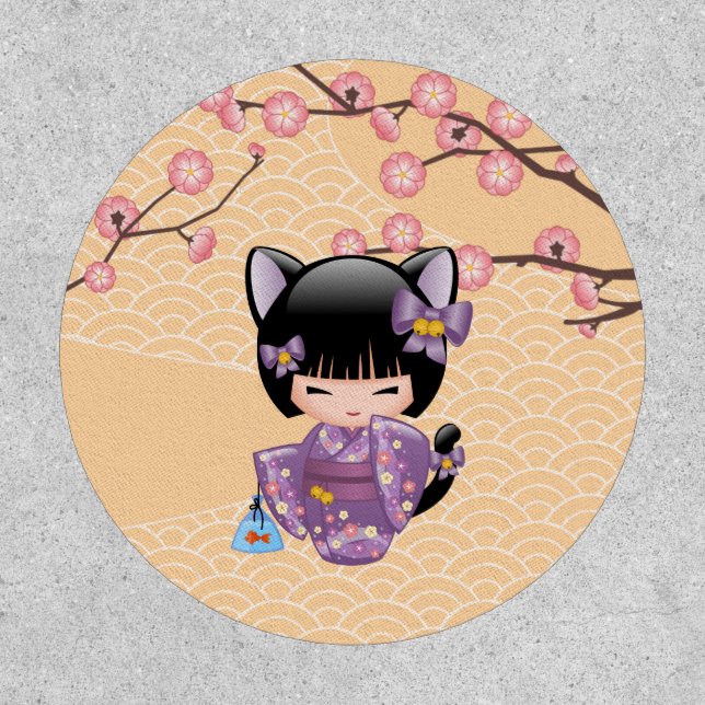 Neko Kokeshi Doll - Cat Ears Geisha Girl Patch (Front)
