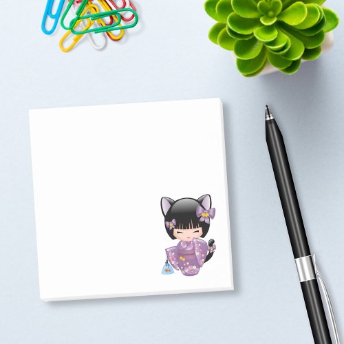 Neko Kokeshi Doll _ Cat Ears Geisha Girl Post_it Notes