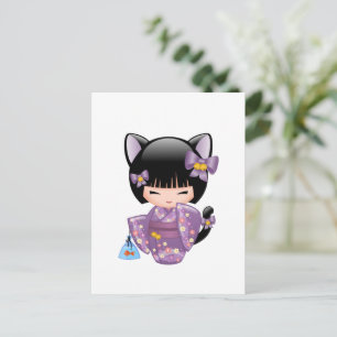 Neko Kokeshi Doll - Cat Ears Geisha Girl Postcard