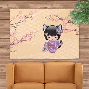 Neko Kokeshi Doll - Cat Ears Geisha Girl Rug