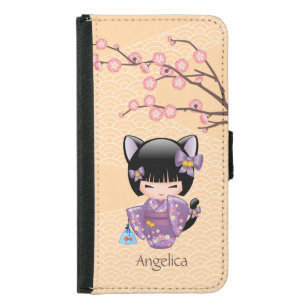 Neko Kokeshi Doll - Cat Ears Geisha Girl Wallet Phone Case For Samsung Galaxy S5