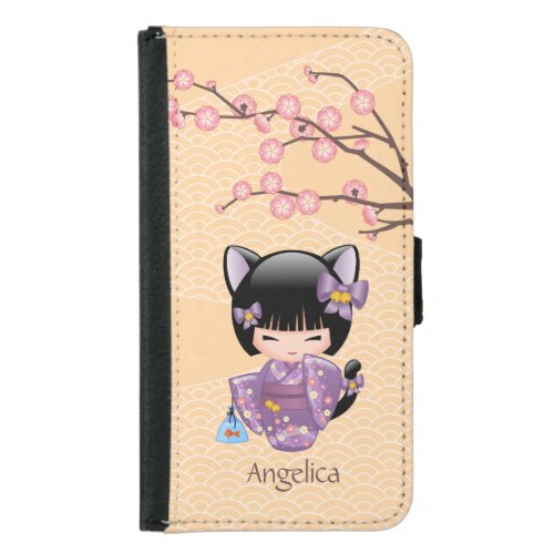 Neko Kokeshi Doll _ Cat Ears Geisha Girl Wallet Phone Case For Samsung Galaxy S5