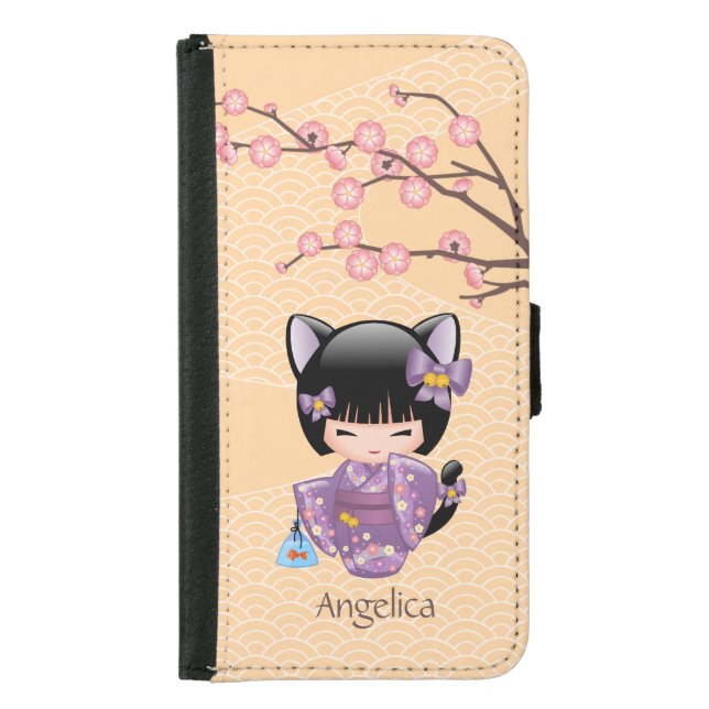 Neko Kokeshi Doll - Cat Ears Geisha Girl Samsung Galaxy Wallet Case (Front)