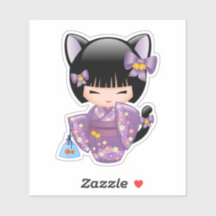 Neko Kokeshi Doll - Cat Ears Geisha Girl Sticker
