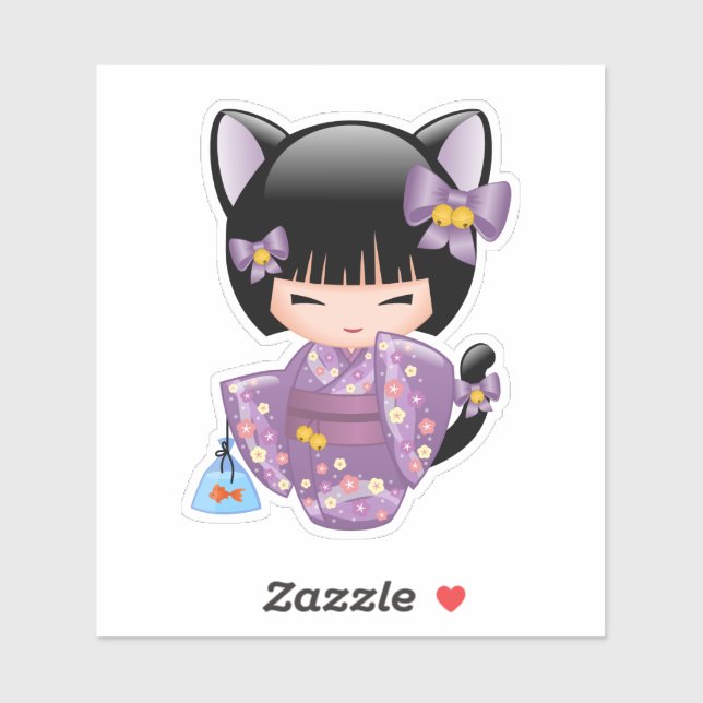 Neko Kokeshi Doll - Cat Ears Geisha Girl Sticker (Sheet)