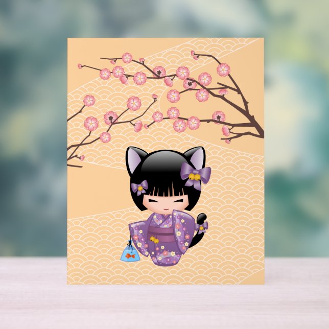 Neko Kokeshi Doll Cat Ears Geisha Girl Yellow Acrylic Sign (Neutral)