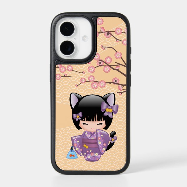 Neko Kokeshi Doll Cat Ears Geisha Girl Yellow Otterbox iPhone Case (Back)