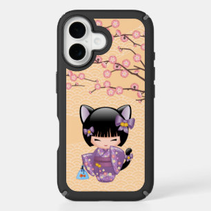 Neko Kokeshi Doll Cat Ears Geisha Girl Yellow iPhone 16 Case