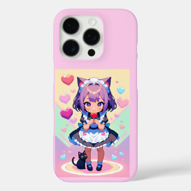 Neko maid anime pixel style Case-Mate iPhone case (Back)