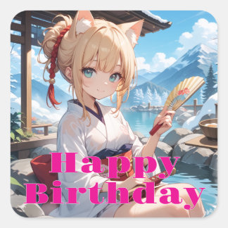 Neko Mimi Musume from Hot Springs Square Sticker