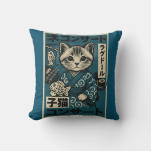 Neko Noodle Nights Throw Pillow