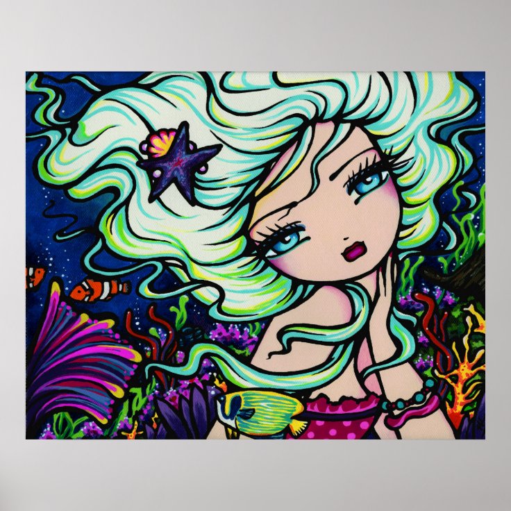 Nelli Mermaid Tropical Fantasy Art Poster | Zazzle